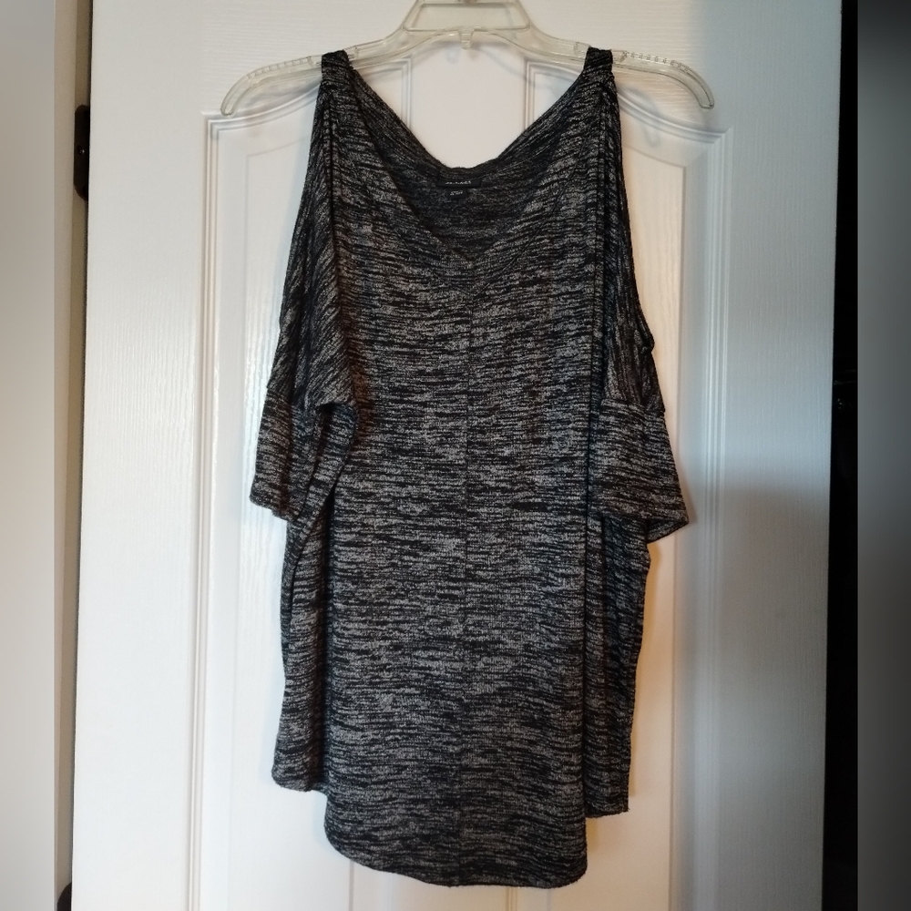 a.n.a Black And Grey Cold Shoulder Top
